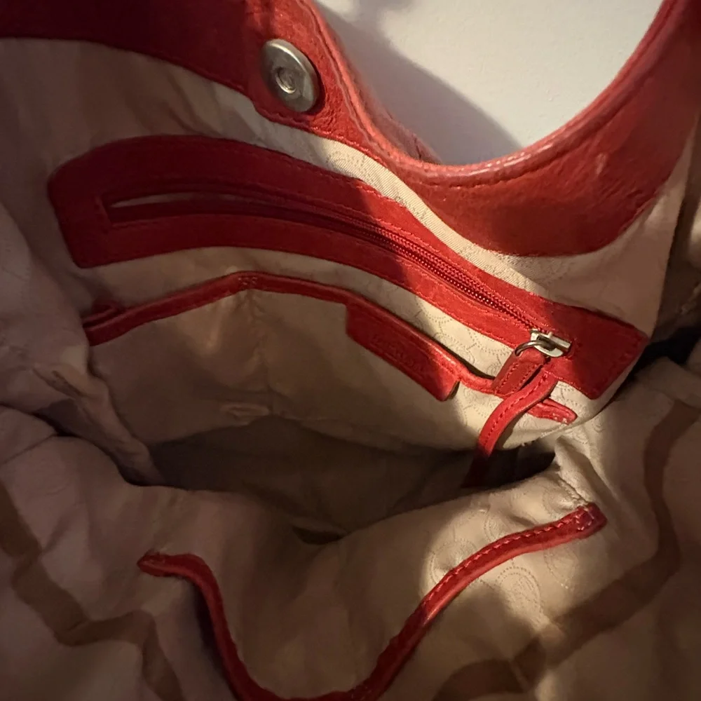 Michael Kors Red Leather Shoulder Hobo with Chain Handles - Picture 5 of 6